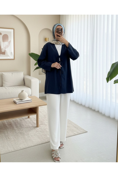 HİJABAYA Λινό κιμονό με τρεις κορδόνια μπροστά