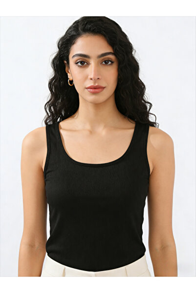 Take Two By Styli Black Solid Scoop Neck Tank Top