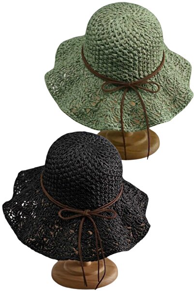 Uniquetrenders قبعة نسائية صيفية من القش بتصميم شبكي وحافة واسعة، قبعة شاطئ ب...