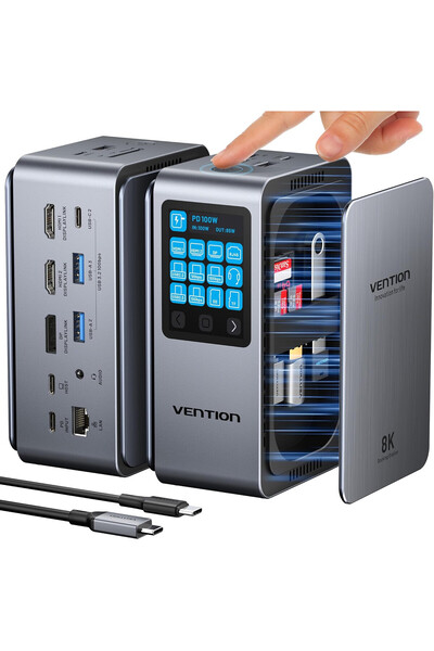 Vention Statie de andocare 13 in 1 USB-C pentru Laptop, suport 3 monitoare 8K...