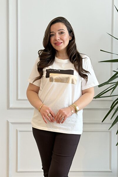 yb yağmur butik Tricou cu detalii de piatră și aurire pe față