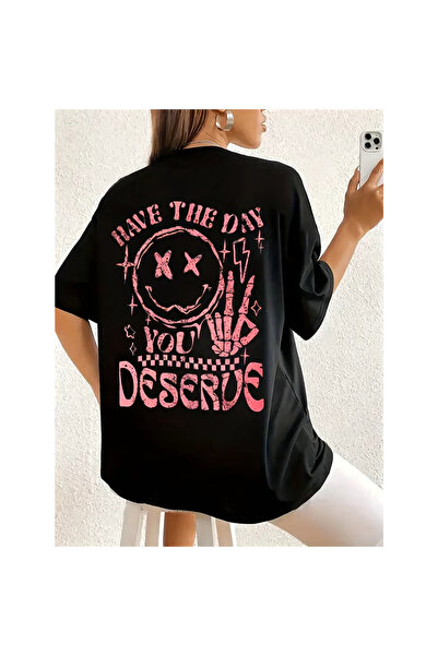 Narnuga Oversized Cartoon Printed Round Neck Off-Shoulder Short Sleeve T-Shir...