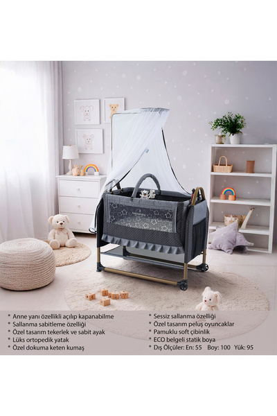 Happy Baby MİNA Anne Yanı Beşik Tüllü Sepet Beşik Sallanabilir sabitlenir Beb...