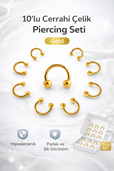 Dragon 10'Lu Cerrahi Çelik Piercing Seti