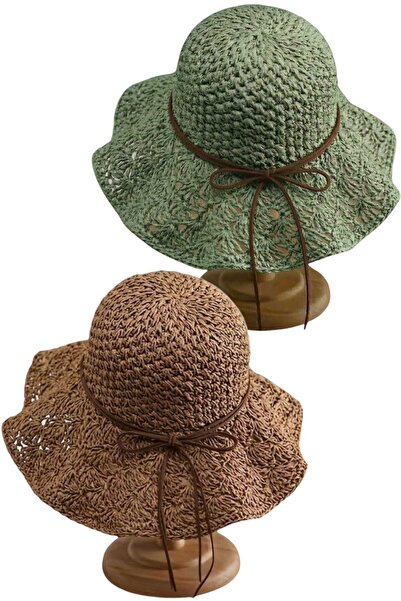 Uniquetrenders Γυναικείο καλοκαιρινό ψάθινο καπέλο με πλεκτό σχέδιο με φαρδύ ...