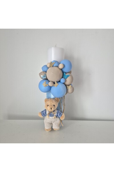Yellow Tulip Lumanare botez 30 cm-ursulet cu baloane -baby blue