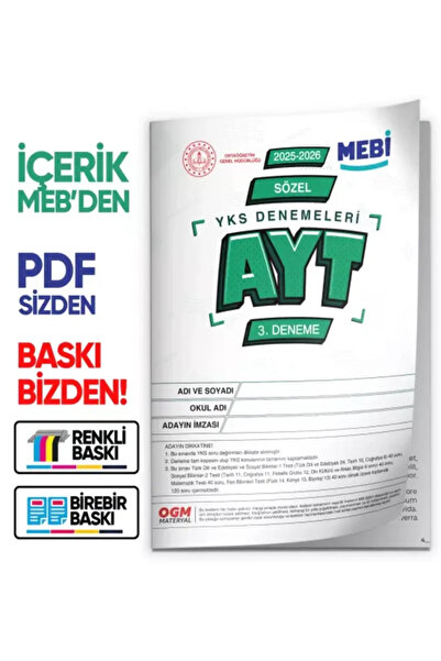Karakutu Yayınları 2026 YKS-AYT SÖZEL MEBİ ONLİNE Türkiye Geneli 3. Deneme Bü...