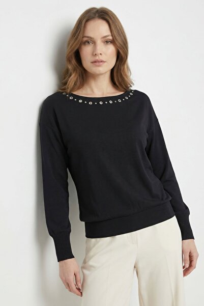 Rays Bluză neagră cu guler și detaliu tip ochi de pasăre 7848