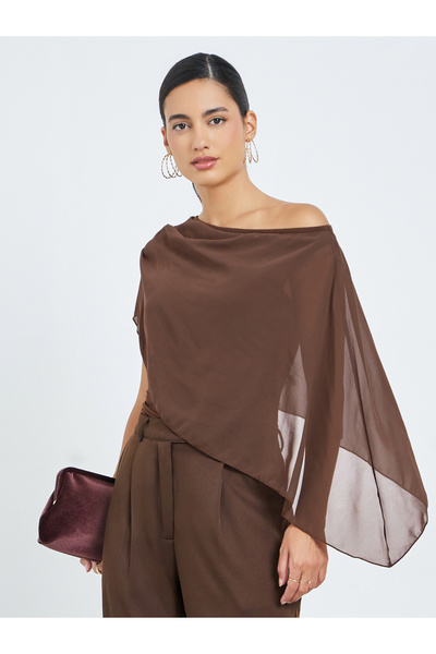 Styli Brown Cape Sleeve Casual Knit Top