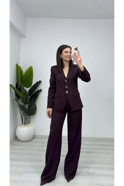 TUNAM BUTİK 4007 Double Fabric Suit with Three Button Detail on the Front, Pl...