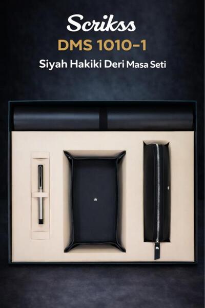 Scrikss DMS 1010-1 Lüks Siyah Hakiki Deri Masa Seti – 4’lü Premium Ofis Seti ...