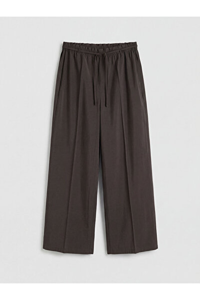 LC Waikiki Brown Wide Leg Women's Trousers with Elastic Waist