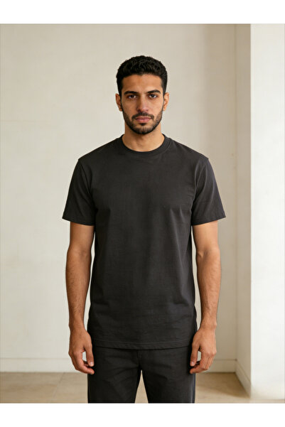 Take Two By Styli Men Charcoal Solid Round Neck T-Shirt