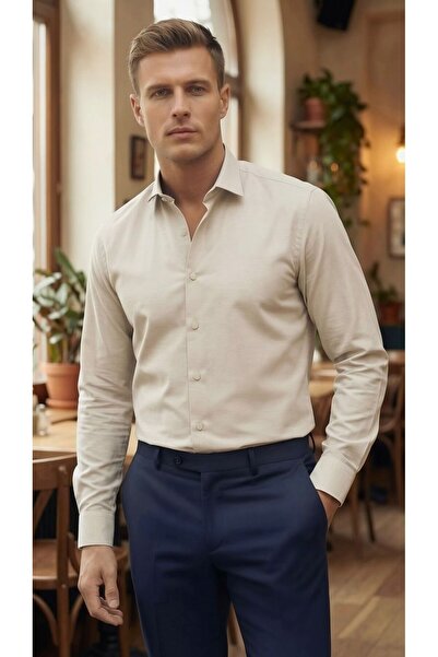 PASSERO Slim Fit Straight Lycra Shirt with Snap Fasteners