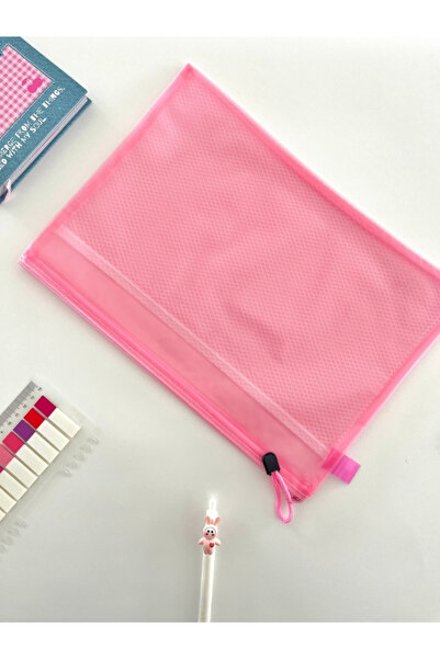 Kağıt Gemi Dükkan Pembe Yarı Şeffaf Büyük Boy Çift Bölmeli Fermuarlı Organize...