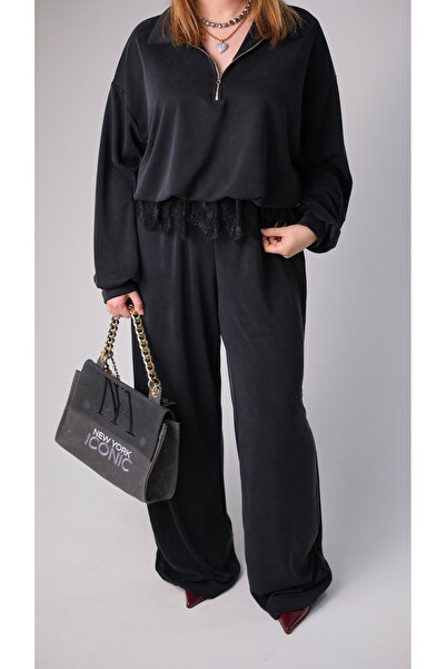 Flow Dantel Detaylı Oversize Modal Antrasit Bluz Takım