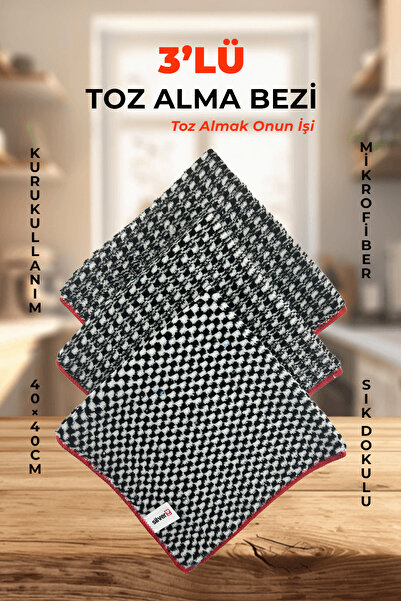 genel tr 3’lü Mikrofiber Toz Bezi 40x40 cm – Süper Emici, İz ve Tüy Bırakmaz,...