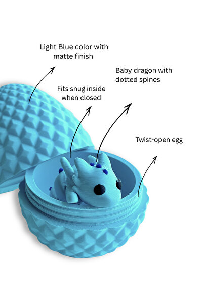 DUBAI 3D PRINTING 3D Printed Dragon Egg Toy – Twist Open Surprise Egg with Baby Dragon Inside (Sky - Blue)