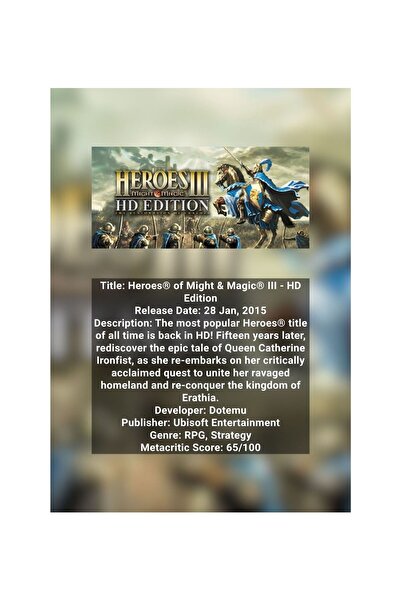 OEM Heroes III HD Infographic Poster, World of Might & Magic, 250g Cardboard, A4