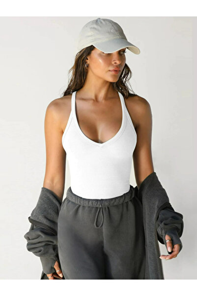 Take Two By Styli White Solid Racerback Tank Top