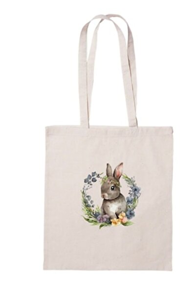 Gamma Print Sacoșă din bumbac cu iepuraș și flori, cadou perfect de Paște