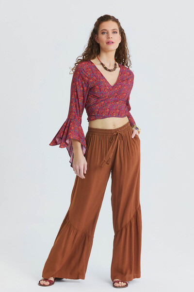 Los banditos Pantaloni cu talie cu șireturi, buzunare cu volane și picior larg