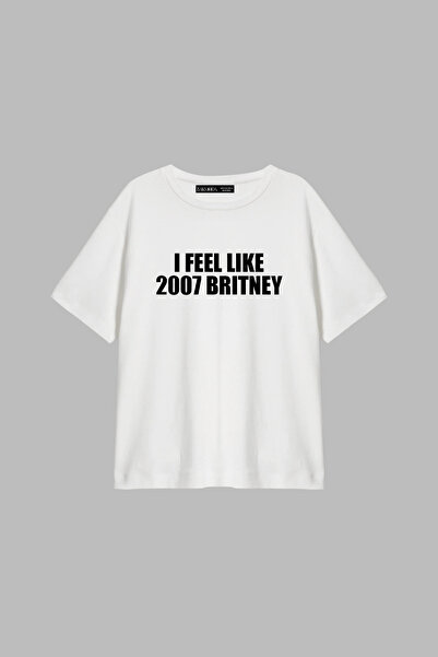 Bak Moda Tricou alb pentru femei, cu croială lejeră, I Feel Like 2007 Britney...