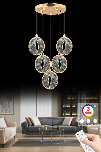 İstanbul Avize Asya 4'lü Gold Kumandalı 3 Renk Ledli Modern Lüx Led Avize