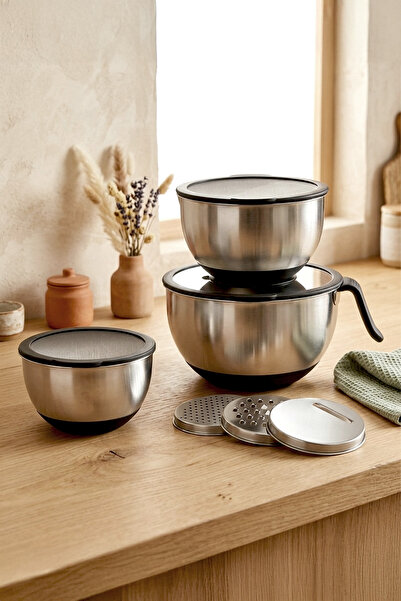 Kitchen Life 9-Piece Stainless Steel Professional Grater Mixing and Storage C...