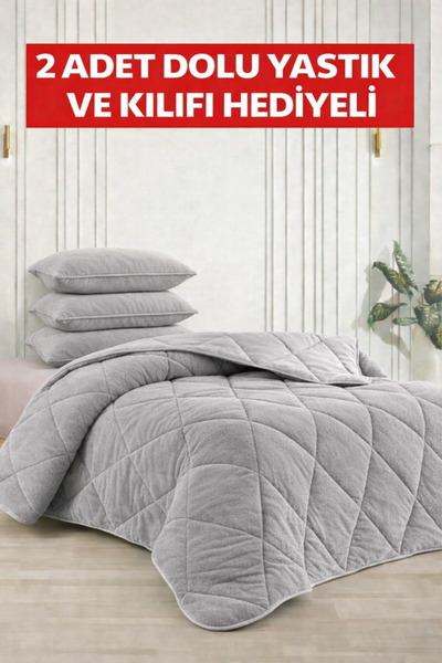 cs ilkim "HEDİYELİ" ÇİFT KİŞİLİK ÇİFT TARAFLI 195x215 LÜX WELSOFT YORGAN GRİ