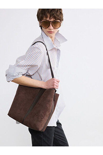 LC Waikiki Brown Suede Look Women's Shoulder Bag and Wallet