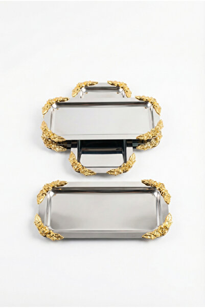 AKSESUAR EVRENİ Nulenda Silver 6-Piece Gold Ornament Detailed Kayak Coffee Pr...