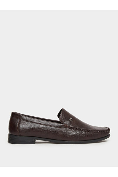 Styli Brown Textured Slip-On Loafers