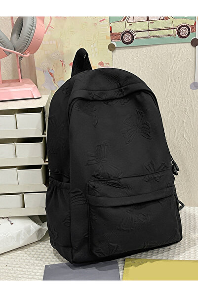 Take Two By Styli Black Embossed Zip Closure Backpack