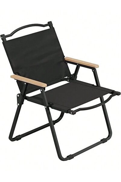 EasyLife كرسي تخييم محمول قابل للطي عالي الجودة مع مساند خشبية للذراعين، كرسي...