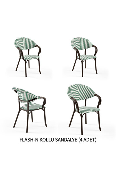 Tilia Flash-N 4 Adet Polipropilen Kollu Sandalye Venge Ayak, Yeşil Beyaz File
