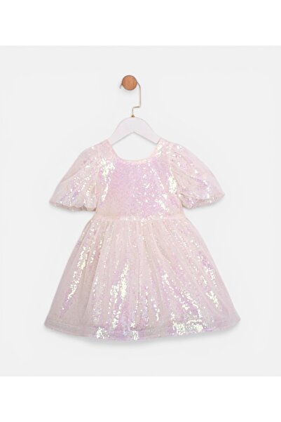 LİTTLE ANGELS Pink Sequined Girls Party Dress with Tulle Skirt