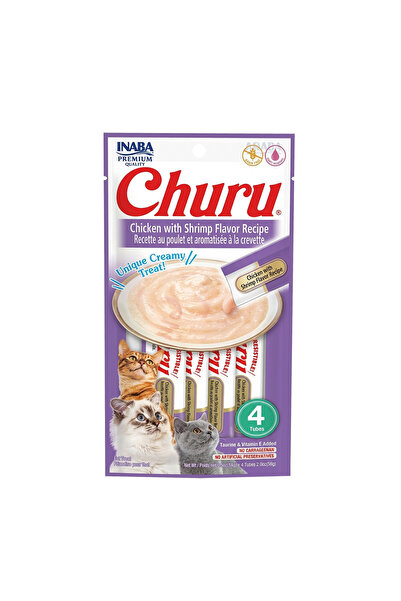 Inaba وجبات تشورو للقطط بنكهة الدجاج والجمبري - 4 أنابيب (56 جرام)