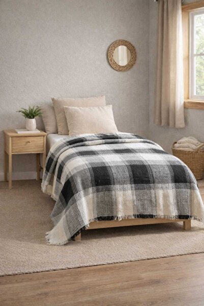 vanillasoft Vanilla Soft Siyah Ekose Pike Tek Kişilik 170x210 Çok Amaçlı Örtü...