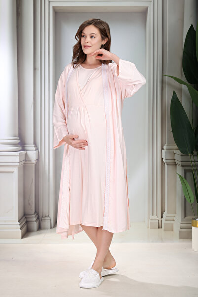 Lohusa Homewear مجموعة ملابس نوم أنيقة للحوامل من القطن بنسبة 100% بأكمام قصي...
