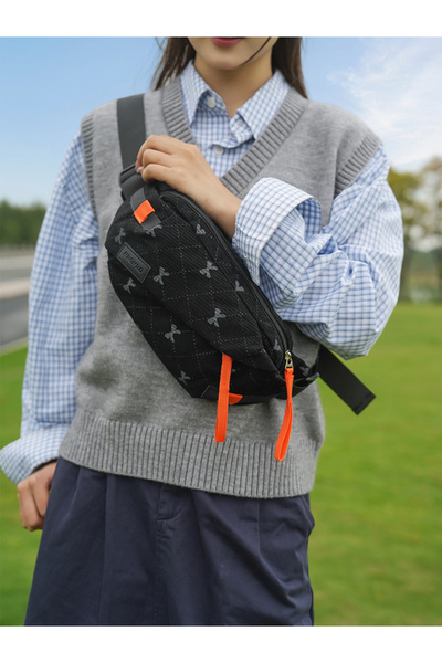 Take Two By Styli Black Corduroy Crossbody Bag with Bow Detail