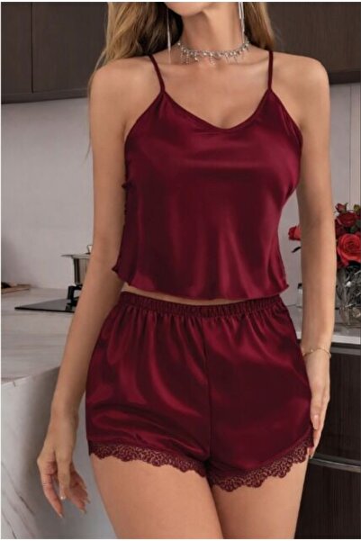 Visatin Lingerie Askılı Saten Şortlu Gecelik Takım
