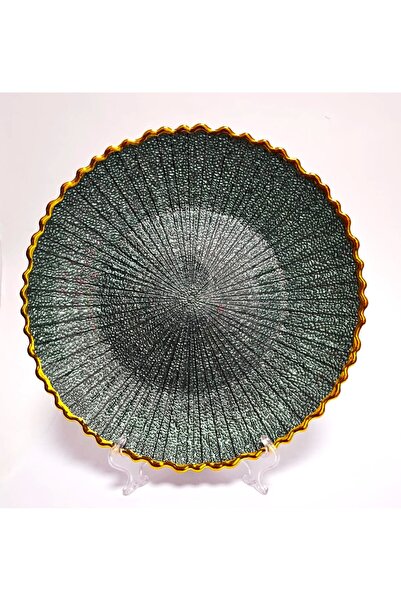 pumikaia Platou servire verde smarald cu auriu-27 cm diametru
