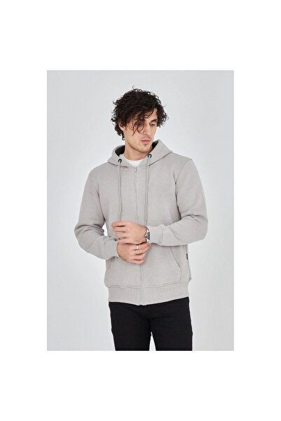 Narnuga Hooded Plain Zippered Cardigan - Dyed Gray