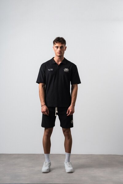 Respire طقم شورت تي شيرت رجالي 242 مطرز بقصة عادية باللون الأسود