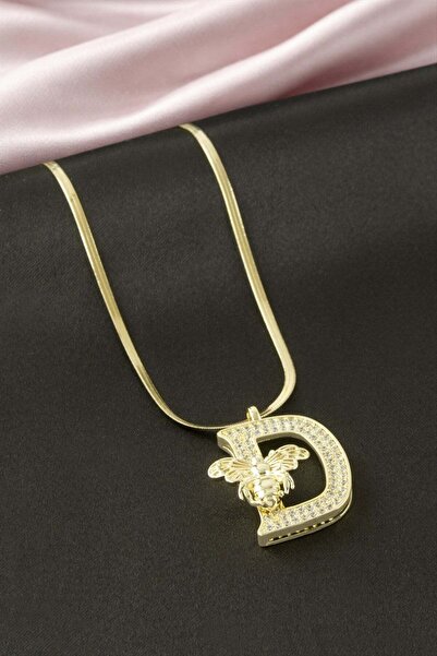 Generic Brand Steel Necklace with Bee Zircon Stone and Yellow Color Letter