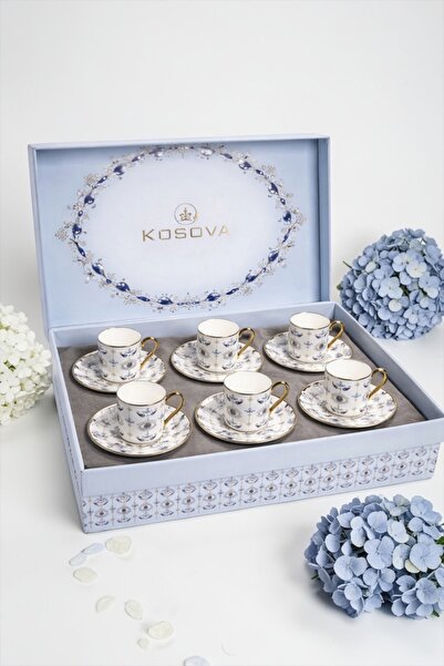 Bereketli Store Kosova Göz Detaylı Mavi 6’lı Fincan Seti | Dekoratif Kahve Fi...