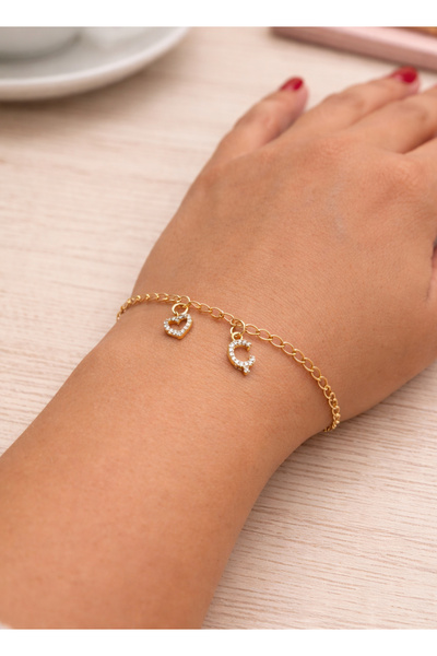 FIORA AKSESUAR Heart and C Zircon Letter Steel Bracelet for Lover, Self-Gift ...