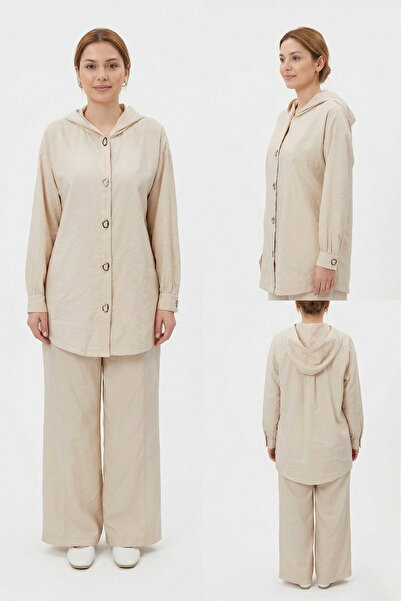 Lale Butik Snap Detail Trouser Set 19534 Beige