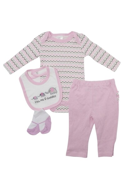 Bambimici -Printed Long Sleeve Bodysuit with Pyjama - Multicolors, 03M to 12M